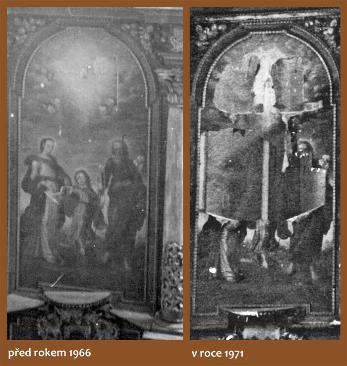 Porovnání stavu oltářního obrazu před rokem 1966 a roku 1971