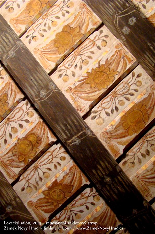 Lovecký salón - renesanční malovaný záklopový strop s květinovým a šátkovým dekorem (foto: Vít Pávek, 2014)