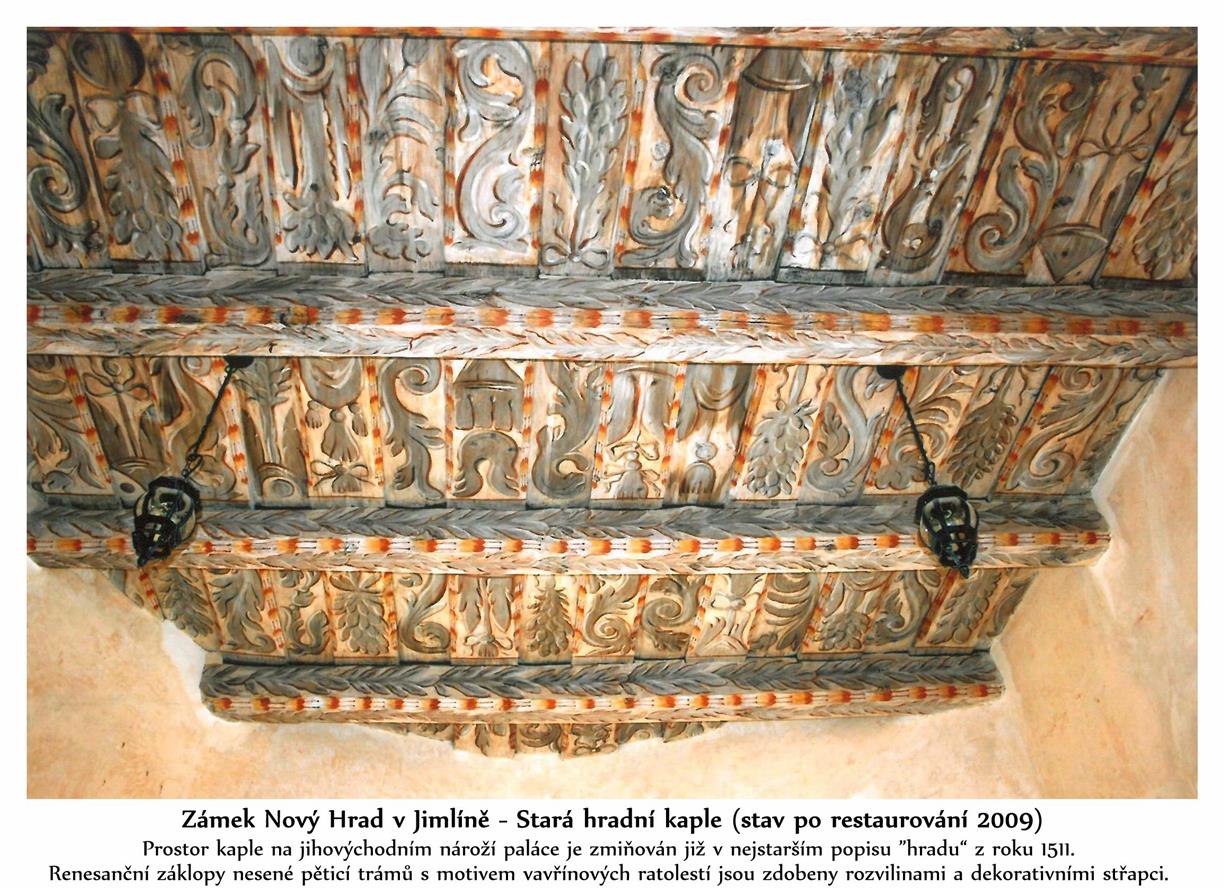 Hradní stará kaple - renesanční malovaný záklopový strop s dekorem rozvilin a střapců