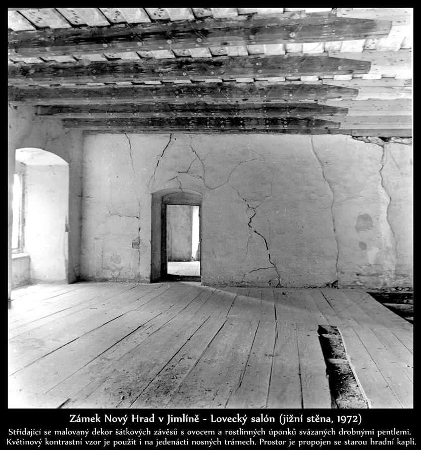 Lovecký salón - renesanční malovaný záklopový strop (foto z roku 1972)