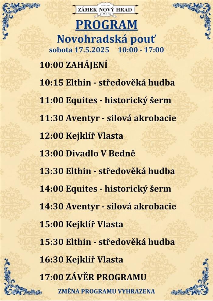 Novohradská pouť program sobota