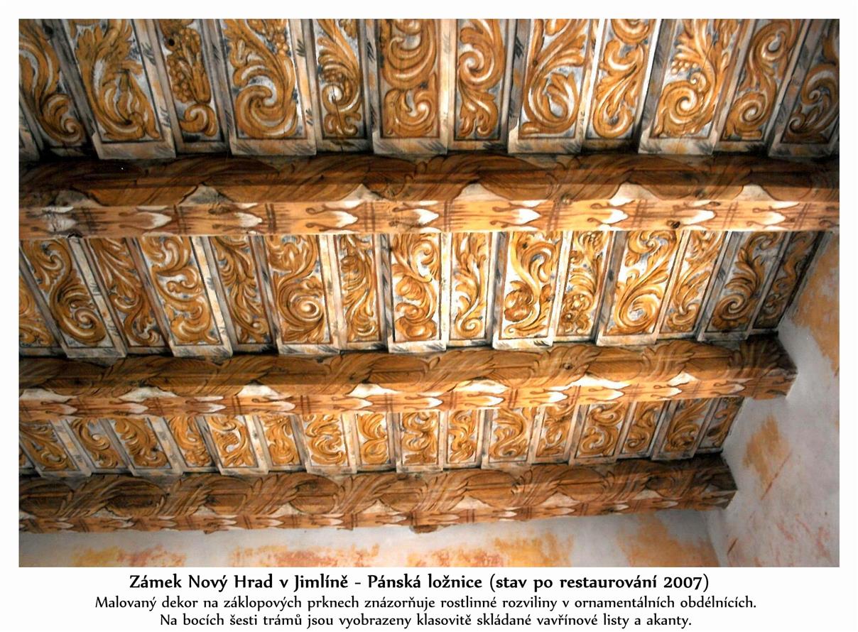 Pánská ložnice / dnes expozičně salón - renesanční malovaný záklopový strop s rozvilinami a akanty