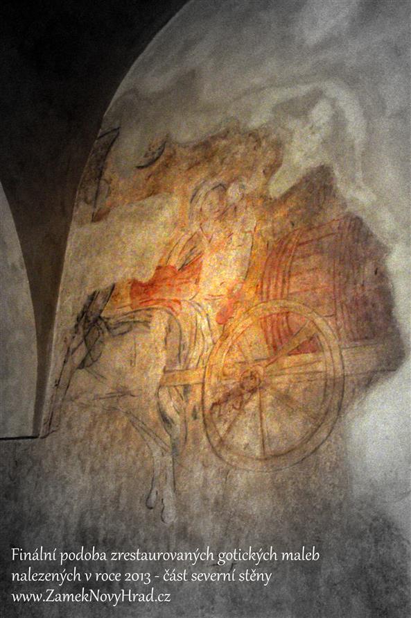 Gotické malby (přelom 15. - 16. století) v severovýchodním nároží paláce - objeveno v roce 2013