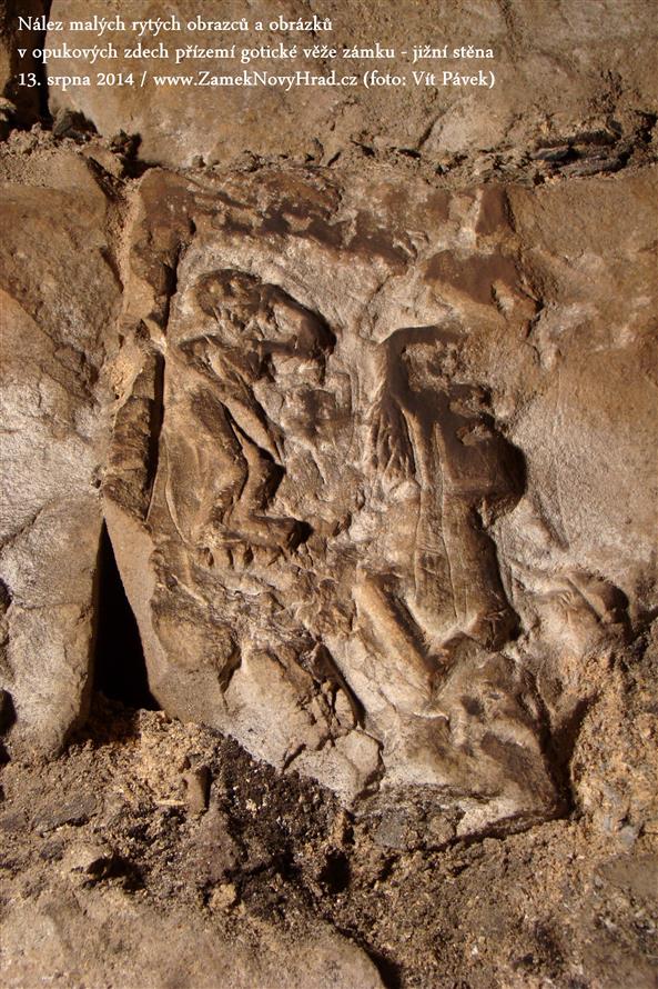 Roku 2014 nalezené rytiny v přízemní a podzemní části gotické věže (Vít Pávek)